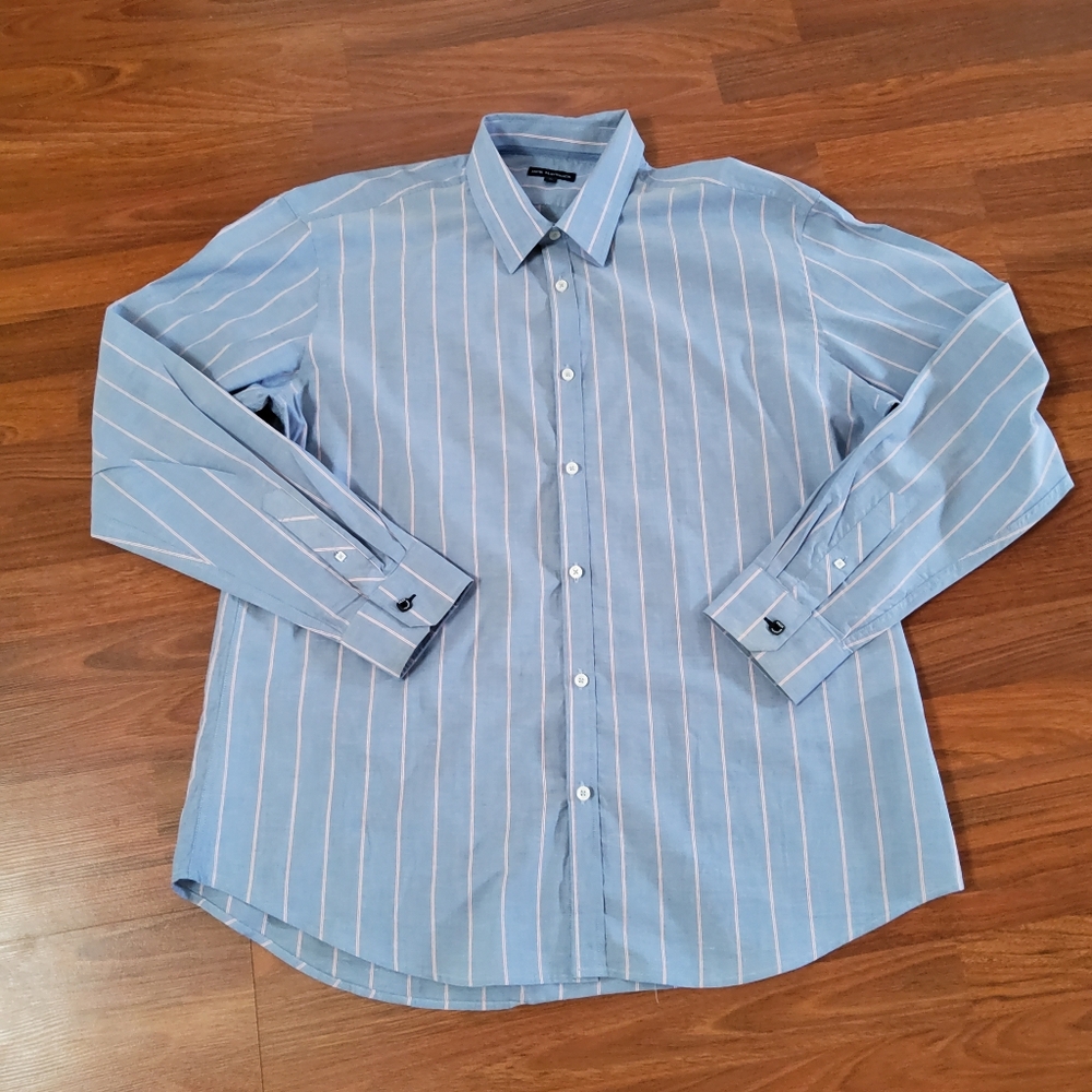 Jack Maverick Men's Striped Button Up Dress Shirt Size XL Blue New